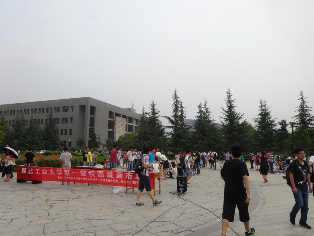 6月5日下午,西北工业大学校园跳蚤市场活动在翱翔学生中心广场隆重举行。本届跳蚤市场由校团委主办,机电学院分团委承办,05011301团支部协办。 目前,每年都有很多学生要处理部分用过的书籍、资料和用品,学校里这种处理二手物品的交易场所被同学们形象地称为校园跳蚤市场,非常受学生欢迎。跳蚤市场不仅可以更好地促进物品的流通、交换,还助于减少资源消耗,?;ばT盎肪?。 但当前跳蚤市场并不规范,存在商品零散摆放、环境卫生维护、商品质量良莠不齐等问题。因而,本次活动旨在通过团组织规范校园跳蚤市场,促进二手物品资源